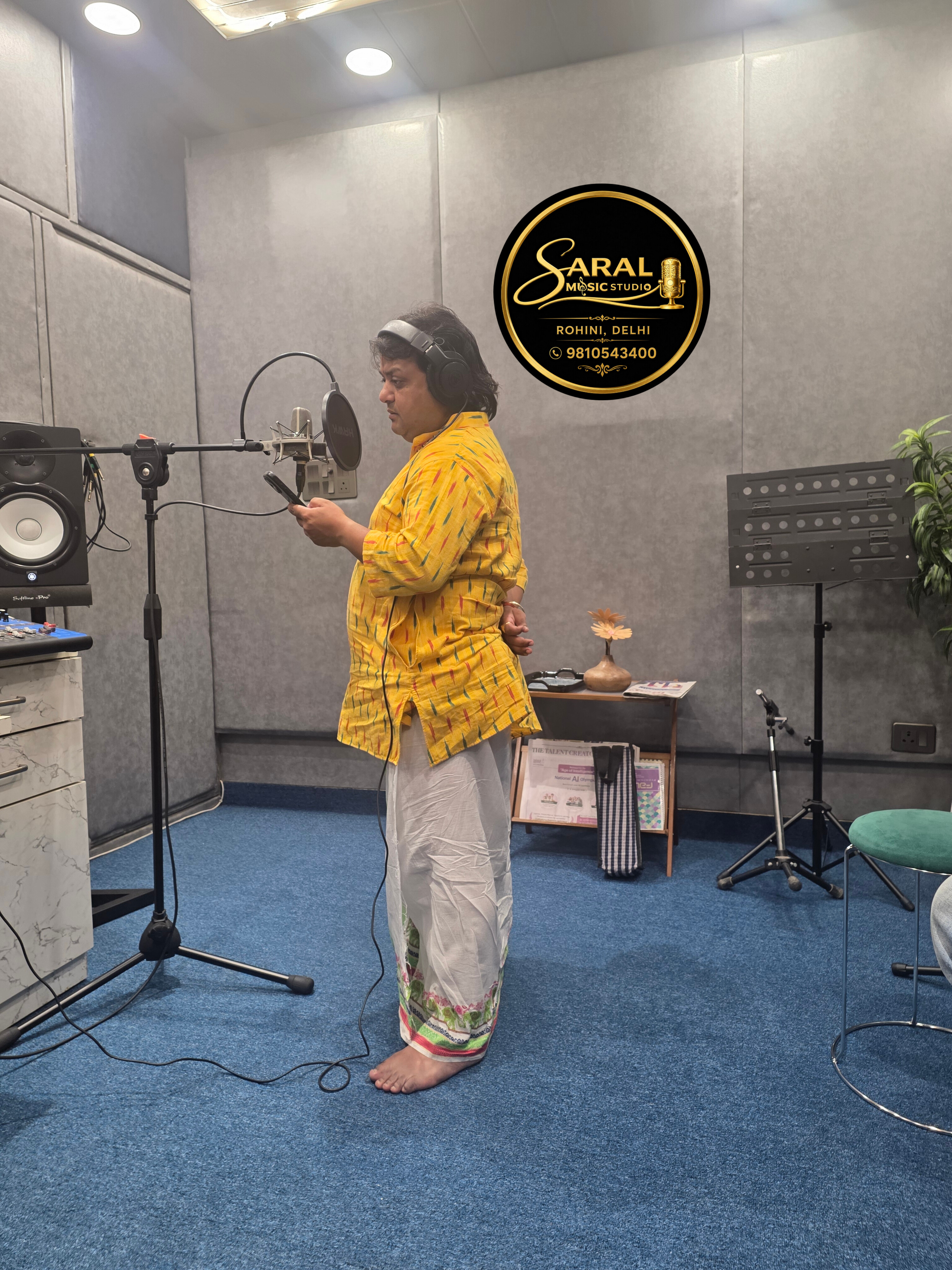 Recording session inside the Saral Music Studio vocal booth